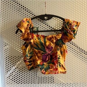 RACHEL Rachel Roy Tropical Print Size Medium Cropped Top Yellow Red NWT